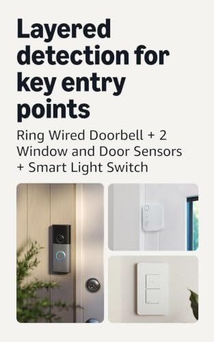 Image of Ring Wired Doorbell 2K (newest model), Speckled Gray with 2 Window and Door Sensors and Smart Light Switch