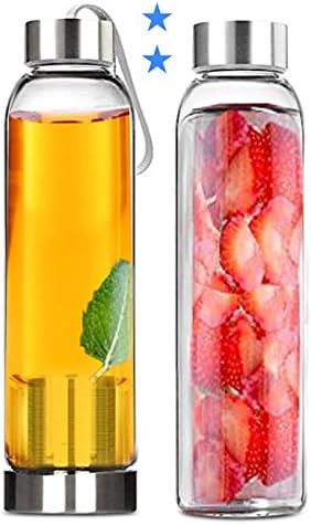Tea Infuser and Glass Water Bottles Set - Pair of 18oz Hot and Cold Glass Drink Containers to Quench All On the Go Drinking Needs - Insulating Sleeve for Use as a Travel Teapot and Travel Mug plus Sports Bottle for All Day Hydration