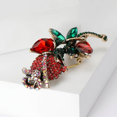 Image of YOQUCOL Elegant Cubic Zirconia Crystal Rhinestone Red Rose Shape Brooch Pin for Women Grils