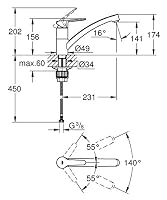 GROHE BauGo, Küchenarmatur mit flachem Auslauf (Wasserhahn für die Küche, praktischer 140° Schwenkbereich, isolierte Wasserwege für mehr Hygiene, einfache Spülbecken-Montage), chrom, 31680000 – Ansicht 2