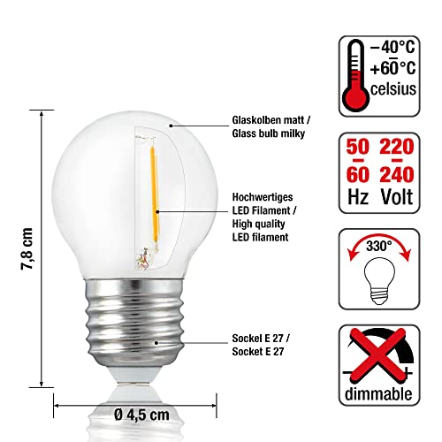 Hellum 209204 LED Filament Bulb, E27 Base, Warm White 2700 K, 2 W, Matte, Pack of 3, 2 Watt / Matte, 3 pack - Image 2