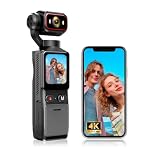 Sueirn 4K Action Camera, WIFI Vlogging Camera with APP Control, Body Cam with Image Stabilization, Pocket Camera with 180° Rotatable Lens, Suitable for Vlogging, Travelling, Outdoor Sports(64GB)