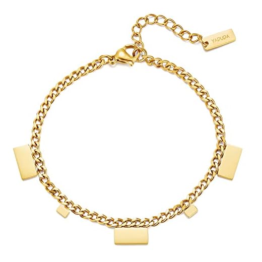 YADUDA Pulseira de corrente de ouro Pulseira Fígaro Pulseiras de ouro para mulheres na moda banhado a ouro 14 k Pulseira de elos retangulares Berloque ajustável de aço inoxidável de ouro, Aço inoxidável, Sem pedras preciosas