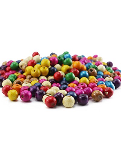 BcPowr 250 PCS Assorted Color Round Wood Beads，Large Hole Round Wood Spacer Beads for DIY Project， Wooden Spacer Beads