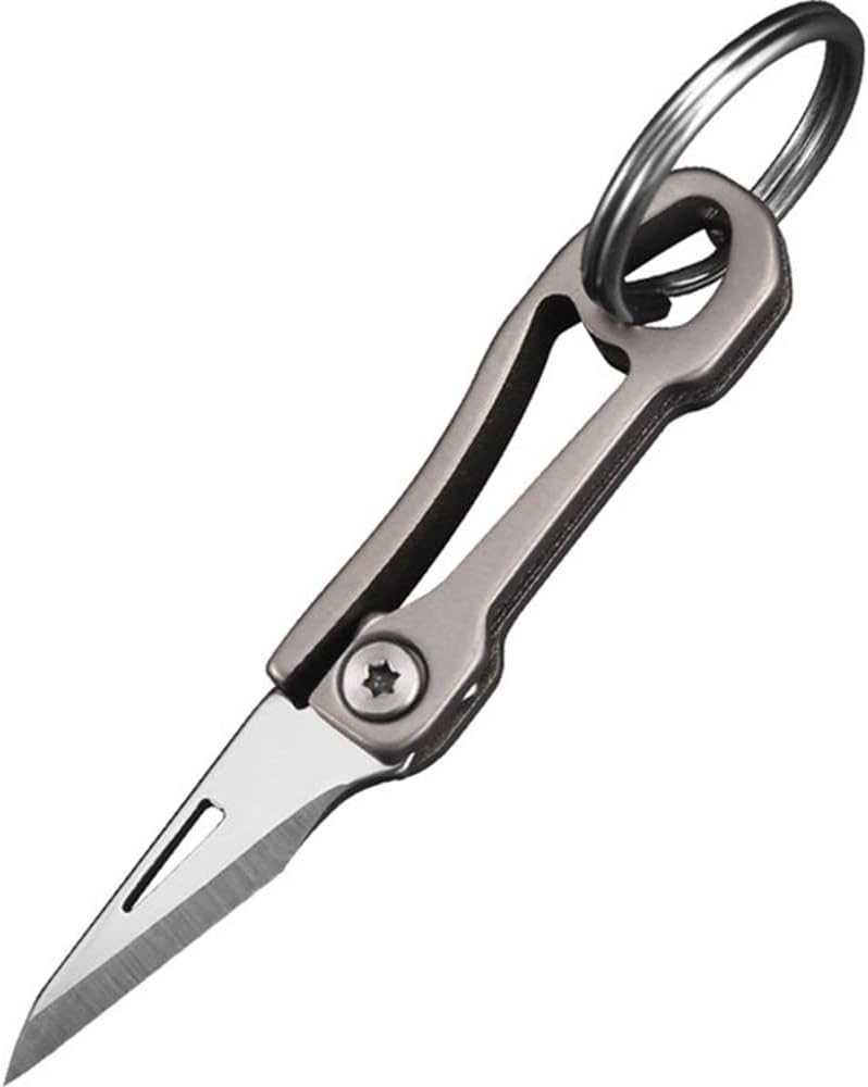 Ultra Small Folding Titanium Knife with 420j2 Stainless Steel Blade, Mini EDC Portable Box Cutter/Package Opener, Ultra Compact and Lightweight