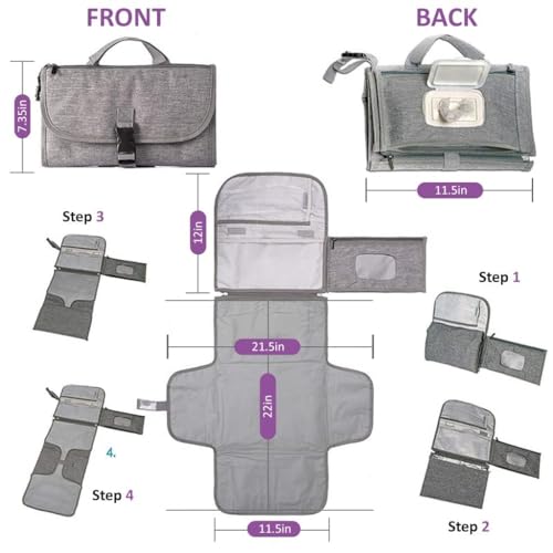 Image of Portable Diaper Changing Pad for Newborn Boy & Girl - Waterproof Travel Baby Changing Station with Smart Wipes Pocket - Compact Foldable Diaper Change Mat - Baby Shower Registry Gift
