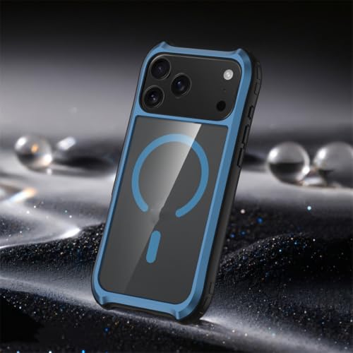 Coque en aluminium bleu pour iPhone 17 Pro Max rigide et transparente