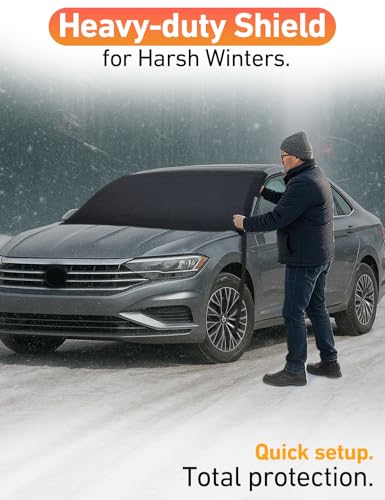 Image of EcoNour Car Snow Cover Compatible for Volkswagen Jetta | Windshield Cover for Ice and Snow with S-Hook Straps | Heavy-Duty 600D Oxford Winter Car Cover, Waterproof & Anti-Slip