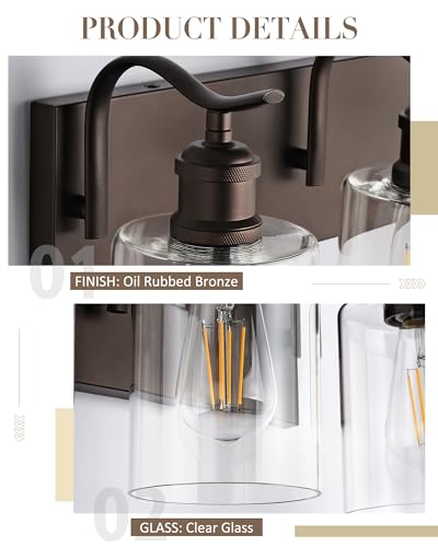 Image of Bathroom Vanity Light Fixtures 8-Light Clear Glass Modern Wall Mounted Over Mirror Oil Rubbed Bronze - VL01ORB-8