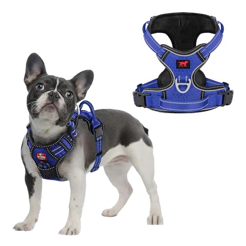 Tuff Pupper No Pull Easy Walk Dog Harness | Heavy Duty Pet Vest | Front & Back Leash Clips | Strong Safety Handle | Reflective Anti Pull Vest | Comfortable Padded Escape Proof Harness (Small, Blue)