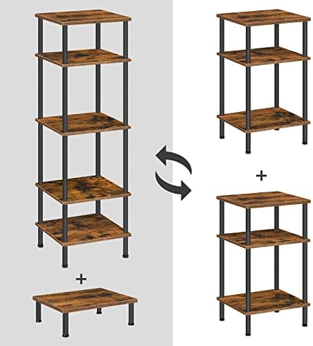 HOOBRO Side Table Set of 2, Rustic Bedside Tables, Industrial Telephone Table with 3-Tier Shelves, Small Sofa Side Table for Living Room, Bedroom, Nightstand, Rustic Brown EBF10BZP201UK