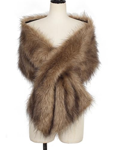 Women's Faux Fur Wraps Shawl Stole Cloak Coat Cape Scarf for Party Bridal Wedding2