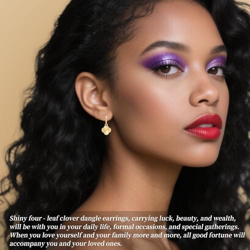 Clover Earrings for Women - 14K Gold Plated Four Leaf Drop Dangle Hoop Earring Hypoallergenic Lightweight Jewelry Lucky Gift for Birthday Christmas Anniversary Jewelry/Gold Dangling Clover Earring4