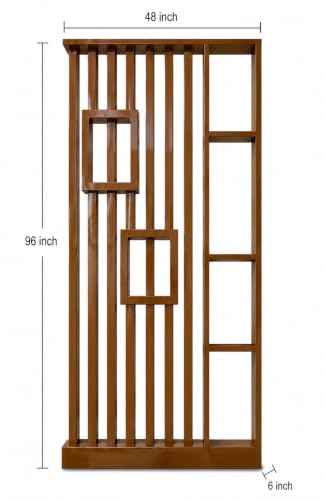 Image of Modern Wooden Room Divider with Storage Shelves | Partition for Living Room & Entryway | Decorative Display Rack with Vertical Slats ((96 x 48 x 6 Brown))