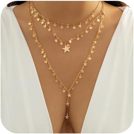 Star Tassel Choker Neck Chain Sexy Layered Necklace Long Tassel Necklace for Women