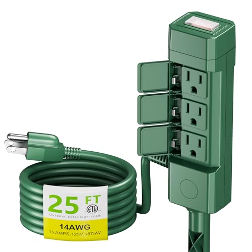 BN-LINK 25ft Outdoor Extension Cord Waterproof with Power Stake, 6 Outlets Power Strip Weatherproof...