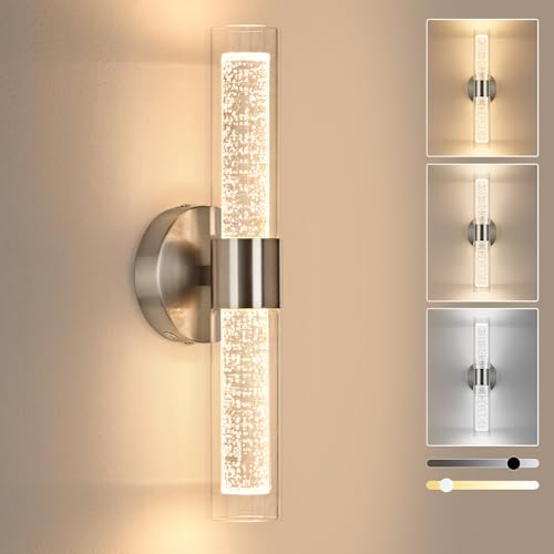 Image of OKELI Battery Operated Crysta Wall Sconces, Brushed Nickel Battery Wall Sconce with Remote Control, LED Rechargeable Sconces, 3000K-6000K Wireless Wall Light for Bedroom, Living Room, Hallway, 1 Pack
