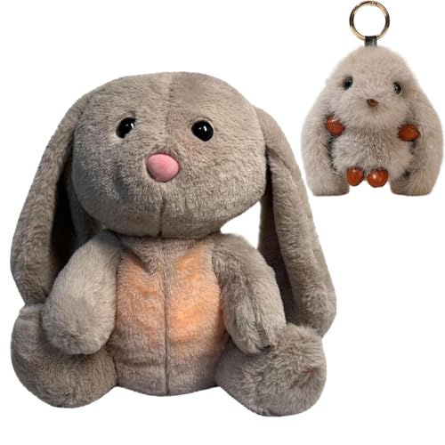 Mekdcaao Peluche Qui Respire pour Adulte, Lapin Peluche Lumineuse avec Musique et Lumière Douce sur Le Ventre, Compagnon de Sommeil Idéal pour Soulager l'Anxiété