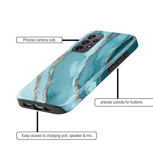 Image of COLORflow Back Cover Compatible with Samsung Galaxy A23 4G / 5G | Beautiful Blue Marble Golden Stripes | Designer Printed Glossy Armoured Bumper Back Cover Compatible with Samsung Galaxy A23 4G / 5G