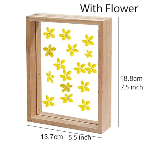 Image of Desi Rang Wooden Rectangular Frame For Wall Decor Table Top Hanging Any Green Or Dry Plant Leaf Picture Photo DIY Gift Home Decoration (Natural,Rec,7.7X5.5 Inch,With Yellow Flower)