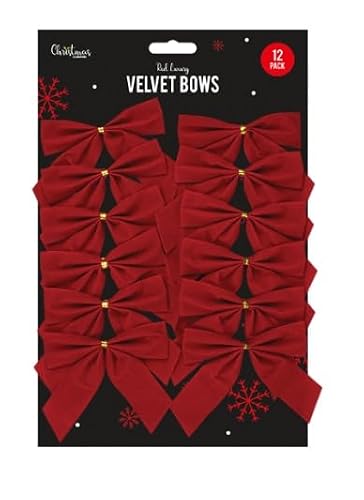 Decsee Red 20X Velvet Bows Christmas Tree Decoration Tinsel 6Cm Bow Baubles Craft Make