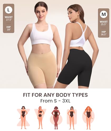 Image of 3 Pack Slip Shorts for Under Dress with Pocket Smooth Anti Chafing Shorts Women Bike Shorts