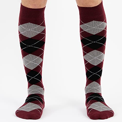 Mysocks Unisex Knee High Long Socks Argyle Burgundy Black Ash #TOP2