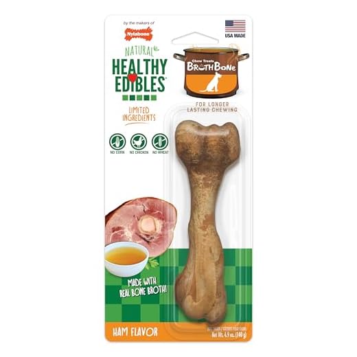 Nylabone Healthy Edibles Broth Bone All Natural Dog Treats Made With Real Bone Broth 1 Count Giant - Up to 50 lbs.