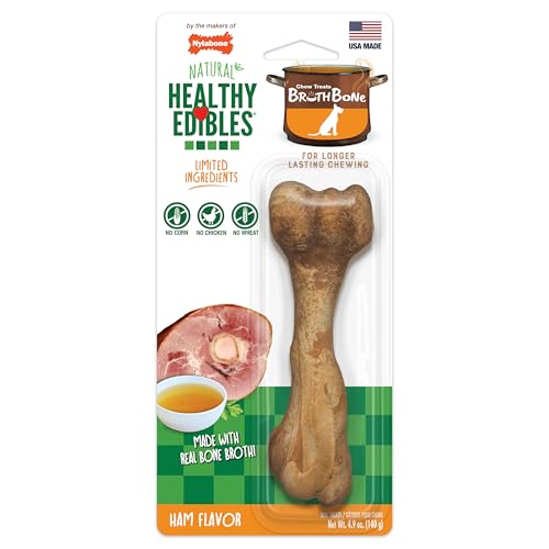 Nylabone Healthy Edibles Broth Bone Hundeleckerlis, natürliche Knochenbrühe – Schinken, groß – Ansicht 1