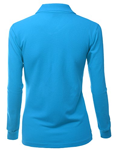 Xpril Luxurious Solid Long Sleeves PK Polo Shirt Blue Size S