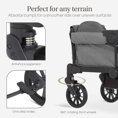 Evolur Trailblazer Wagon Double Stroller in Grey, Foldable Infant and Toddler Stroller Wagon, 5-Point Harness, Removable Canopy, All-Terrain Wheels, Spacious Storage for 2 Kids by Evolur - Image 5