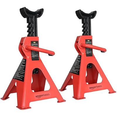 Amazon Basics Steel Jack Auto Stands, 3 Ton (2.7 metric Ton) Capacity, Easy to Use, Adjustable Height, 6,000 lb, 1 Pair, Black and Red(For Sedans and Urban SUVs)
