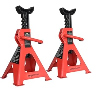 Amazon Basics Steel Jack Auto Stands with 6,000 lb or 3 Ton (2.7 metric Ton) Capacity, 1 Pair, Black and Red