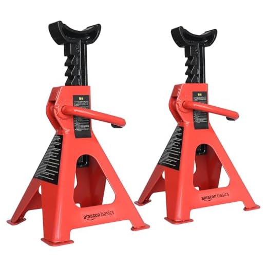 Amazon Basics Steel Jack Auto Stands with 6,000 lb or 3 Ton (2.7 metric Ton) Capacity, 1 Pair, Black and Red