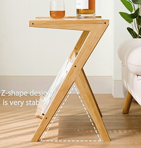 End Table, Z Shaped Side Table With Storage Tv Tray For Sofa Couch Bed Office Laptop Tea Bamboo Side Table Removable Glass Rattan Nightstand For Living Room Bedroom Small Space Apartment (Wood) #TOP4