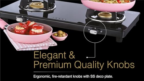 Image of USHA Ebony Neo Slim 2 burner (EBNSL2RGC) with stainless steel body, glass cooktop, large space for parallel cooking, and removable drip tray