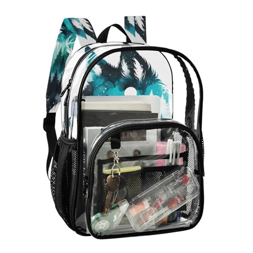 Women Clear Backpack Cute Wolf Deer Animal Print Kids Girls Backpack Boys Plastic Transparent Bookbag2