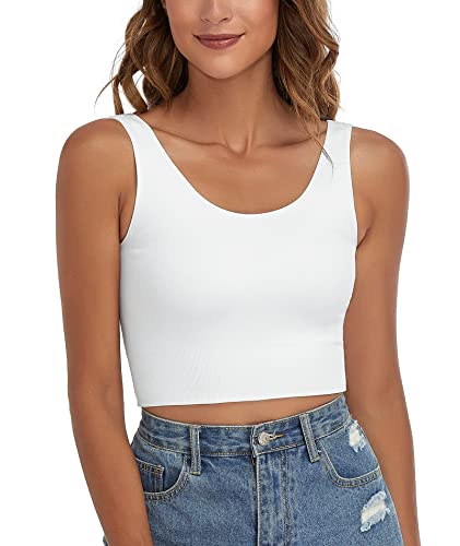 Skiwend Crop Tops For Women Sleeveless Cute Tops For Women- Halter Scoop Neck Casual Workout Tops- Slim Fit- Double Layer #TOP7