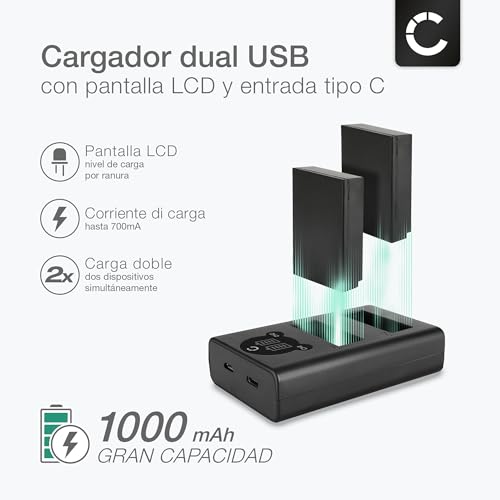 CELLONIC, Batería para Cámara, Compatible con Olympus BLS-50, OM-D E-M10 Mark II, IV (7.4V, 1000mAh) 2 Unidades + Cargador Dual - imagen 2