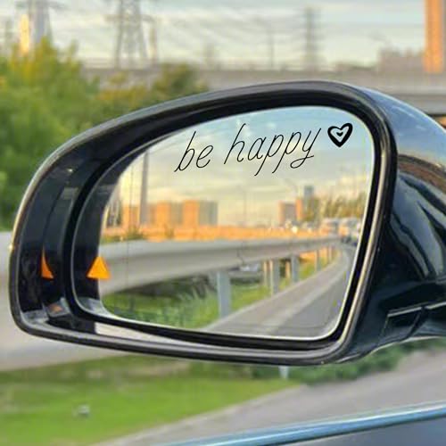 Image of 3pcs Be Happy Mirror Sticker Waterproof Durable Rear View Mirror Sticker | Vinyl Car Stickers And Decals for Women Men Car Window Decals Gifts for Couples, Parents, Graduates, And Friends