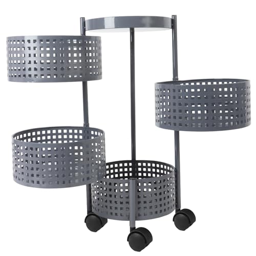 Image of 4-Tier Kitchen Carbon Steel Storage Rack - Grey | Durable & Sturdy Cart Organizer for Home & Kitchen | Vegetable, Fruits & Pantry Corner Rack | Multi-Layer Round Rack with Wheels