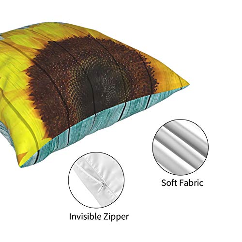 Aiboluo Sunflower Rustic Yellow Teal Floral Flower On Country Wooden Plank Decorative Throw Pillow Covers 18X18 Inch Cushion Pillowcase For Outdoor #TOP2