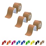 Kinesiology Tape Precut 3 Rolls, Athletic Sports Tape for Muscle Joints Support, 60 Strips for Knee Ankle Shoulder Wrist, Latex Free and Water Resistant, Beige