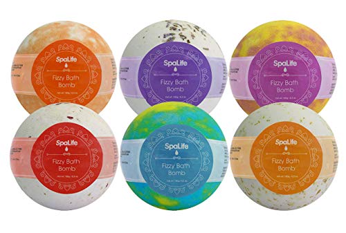 SpaLife Assorted Bath Bombs 6 Piece Set (Candy, Chamomile, Lavender, Orange, Peppermint, Rose)