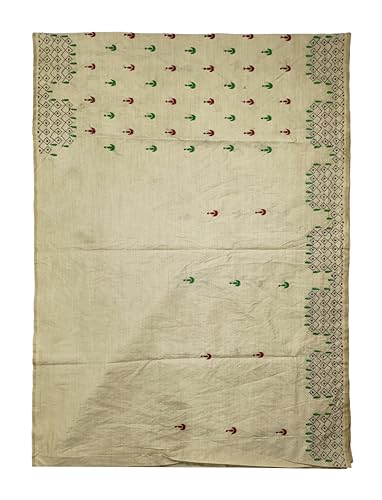 Image of SHRISTI CLOTHINGS Women's Hand Embroidered Cotton Silk Kantha Stitch Saree with Blouse Piece (J420824 BEIGED63)