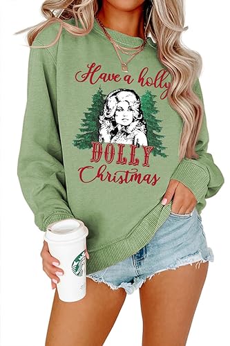 Letter Printed Shirt Have A Holly Dolly Christmas Witch Long Sleeve Pullover Sweater Leisure Sports Fashion T-Shirt