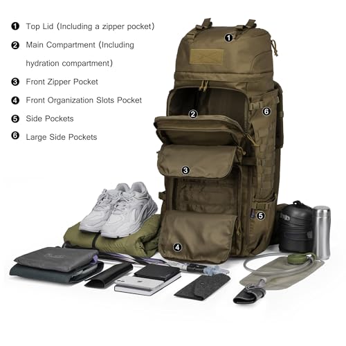 Mardingtop 75L Molle Hiking Internal Frame Backpacks with Rain Cover for Camping,Backpacking,Travelling(Khaki) - Image 6
