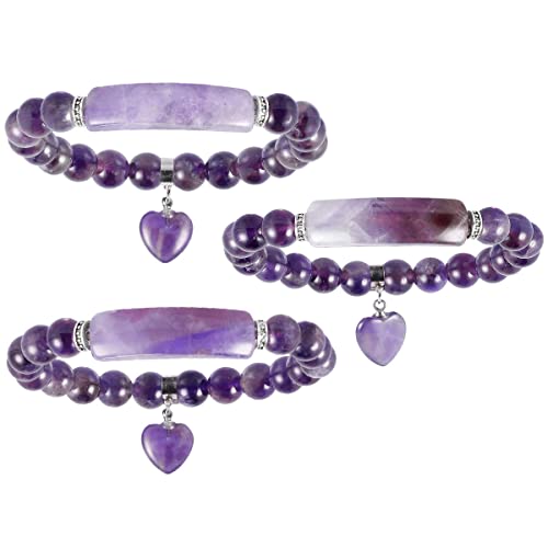 Yatming Handmade Amethyst Stone Stretch Bracelet With Crystal Heart, 8Mm Reiki Healing Energy Balancing Meditation Yoga Beads Charm Bracelet For Women #TOP2