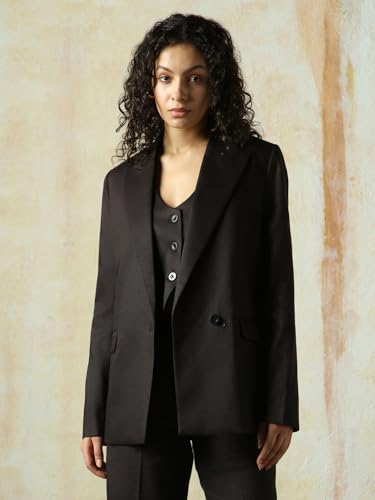 Image of High Star Women Solid Longline Length Oversized Notch Lapel Collar Full Sleeve Blazer