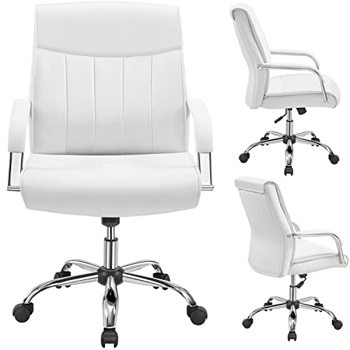 Topeakmart Executive Managerial Task Chair Office Desk Chair Swivel Rolling Chair Pu Leather Ergonomic Desk Chair Height Adjustable Big And Tall Computer Chair With Armrest，White #TOP3